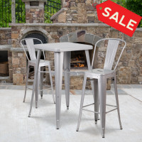 Flash Furniture CH-31330B-2-30GB-SIL-GG Metal Bar Table Set in Silver